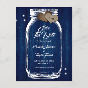 Rustikale Marine Blue Mason Jar Wedding speichern  Ankündigungspostkarte