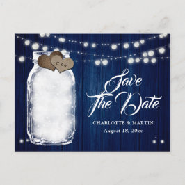 Rustikale Marine Blue Mason Jar Wedding speichern  Ankündigungspostkarte