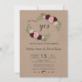 Rustikale Marsala Floral Craft Papier Engagement P Einladung