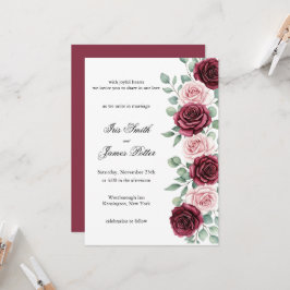 Rustikale Marsala-Wein-Blumen-Kalligrafie-Hochzeit Einladung