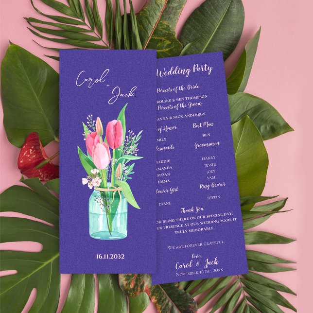 Rustikale Mason-Glas-Blumen-Hochzeitsprogrammkarte Einladung (Rustic Mason Jar Floral Wedding Program Card)