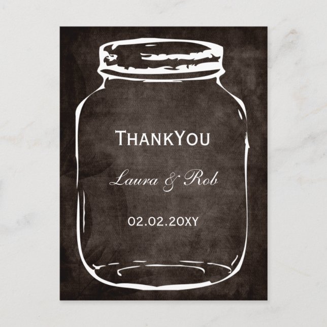 rustikale Mason Glas Hochzeit danke Postkarte (Vorderseite)