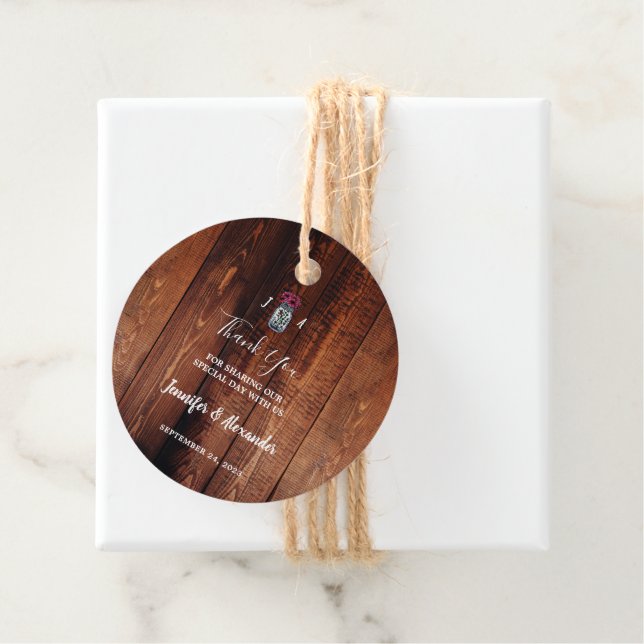 Rustikale Mason-Glas-Monogramm-Stallholz Hochzeit Geschenkanhänger (Beispiel)