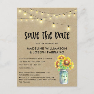 Rustikale Mason-Glas-Sonnenblume Save-the-Date-Kar Postkarte