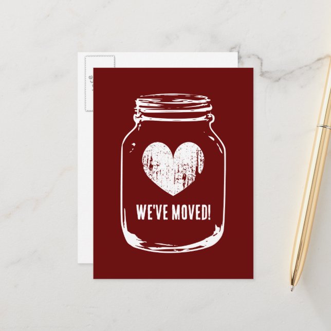 Rustikale Mason Jar bewegende Postkarten für neue  (Vorderseite/Rückseite Beispiel)