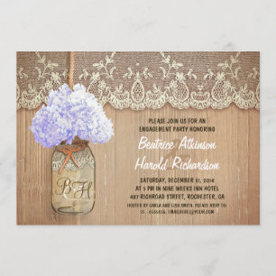 Rustikale Mason Jar Bluehydrangea Verlobungsparty Einladung