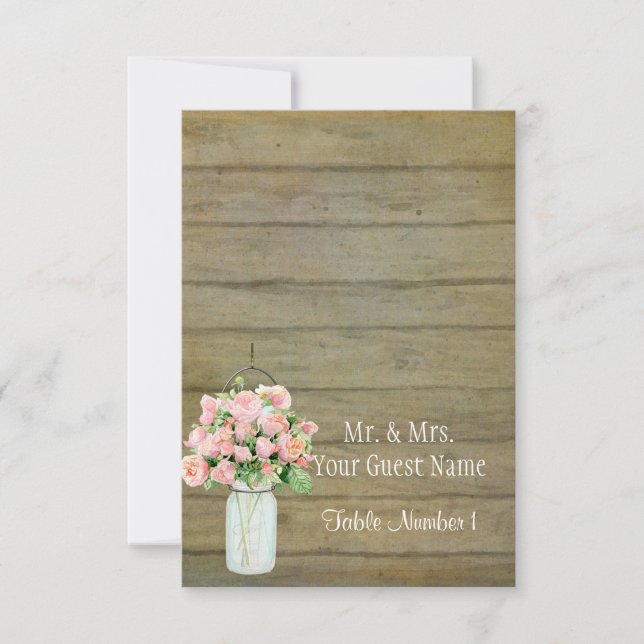 Rustikale Mason Jar Blush Pink Roses Bouquet Einladung (Vorderseite)