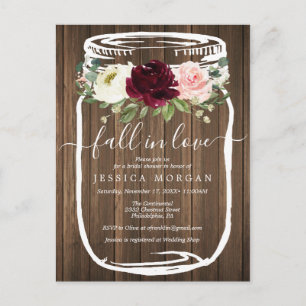 Rustikale Mason Jar Fall in Liebe Brautparty einla Postkarte