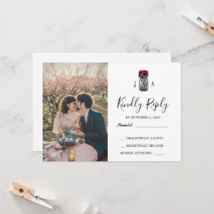Rustikale Mason Jar Foto Hochzeit RSVP Karte