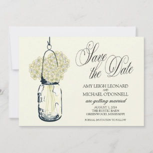 Rustikale Mason Jar Hydrangea Save-the-Date Einladung
