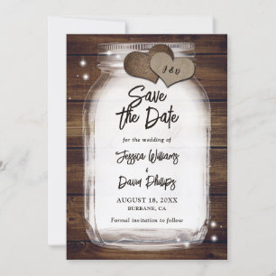 Rustikale Mason-Jar-Jute-Herzen-Monogramm-Hochzeit Save The Date