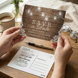 Rustikale Mason-Jar-Lichter Hochzeit Save the Date Postkarte