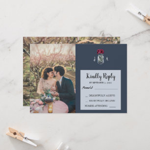 Rustikale Mason Jar Marine Blue Foto Hochzeit RSVP Einladung
