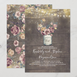 Rustikale Mason Jar Mauve Gold Hochzeit Jubiläum Einladung