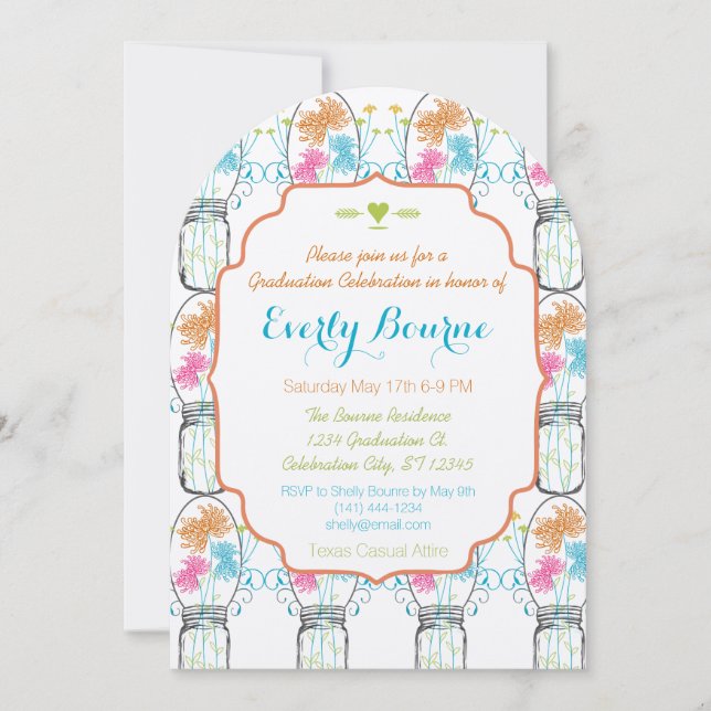 Rustikale Mason Jar Pink Corbarocke Abschluss Einladung (Vorderseite)