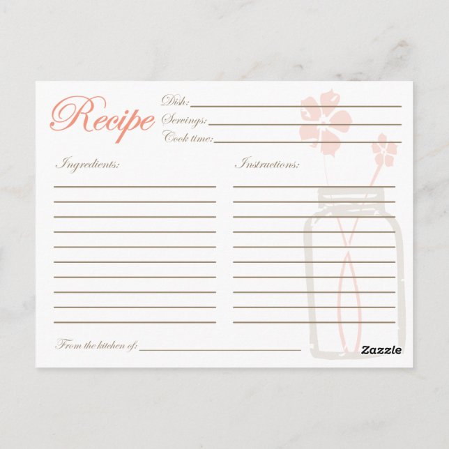 Rustikale Mason Jar Rezept Duschkarte Koralle Postkarte (Rückseite)