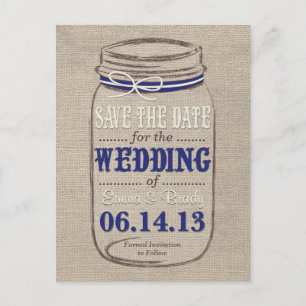 Rustikale Mason Jar Save-the-Date Navy Weiß Ankündigungspostkarte