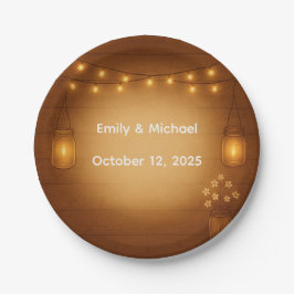 Rustikale Mason Jar & String Lights Hochzeit Pappteller