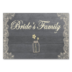 Rustikale Mason Jar und Lace Bridge Family Table C Tischnummer