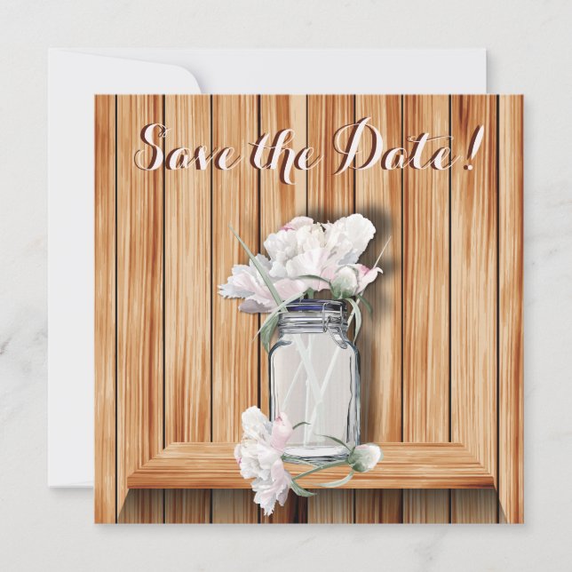 Rustikale Mason Jar und rosa Peonies Save The Date (Vorderseite)