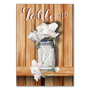 Rustikale Mason Jar und rosa Peonys Tafelkarte Tischnummer