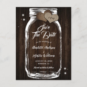 Rustikale Mason Jar Wood Wedding retten das Datum Ankündigungspostkarte