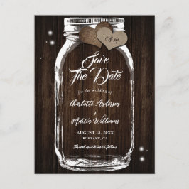 Rustikale Mason Jar Wood Wedding retten das Datum Ankündigungspostkarte