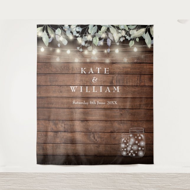 Rustikale Mason Jars String Lights Foto Hintergrun Wandteppich (Vorderseite)