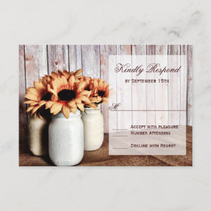 Rustikale Mason Jars Sunflowers Hochzeit RSVP Kart Karte