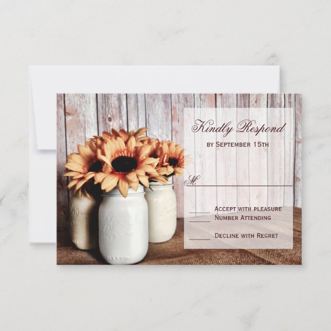 Rustikale Mason Jars Sunflowers Hochzeit RSVP Kart Karte (Vorderseite)