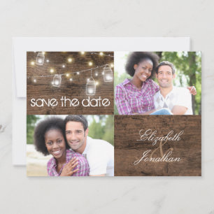 Rustikale Mason Jars und String Lights Foto Hochze Save The Date