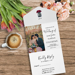 Rustikale Maurerjar mit Monogramm Foto Hochzeit All In One Einladung