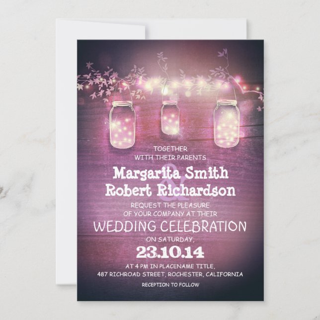 rustikale Maurerkrüge und Lichter Hochzeitseinladu Einladung (Vorderseite)