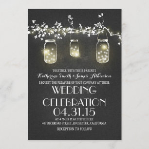 rustikale Maurerkrüge und Lichter Hochzeitseinladu Einladung