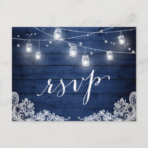 Rustikale Midnight Blue Mason Jar Lichter Hochzeit Einladungspostkarte
