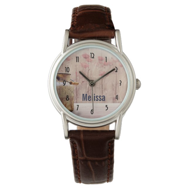 Rustikale Milch kann auf Holz landen Armbanduhr (Vorderseite)