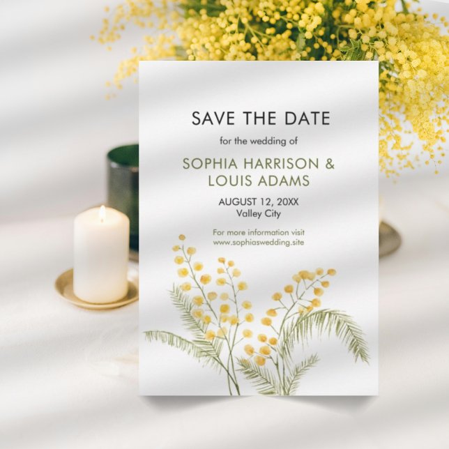 Rustikale Mimosa Blume Hochzeit speichern das Datu Save The Date (Von Creator hochgeladen)