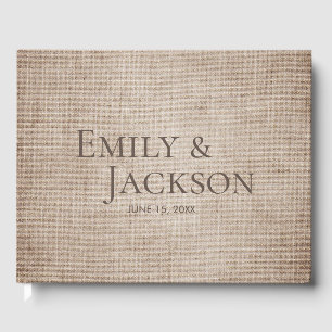 Rustikale Minimal Brown Burlap Linen Wedding Gästebuch