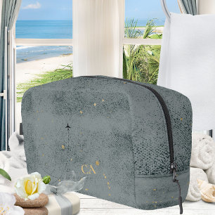 Rustikale Minimal-Monogram Black Gold Reise Waschbeutel