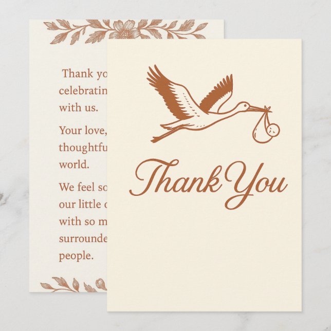 Rustikale Minimalistisch Stork Baby Dusche Einladung (Vorne/Hinten)