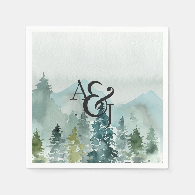 Rustikale Minimalistische Aquarellkiefern Personal Serviette (Vorderseite)