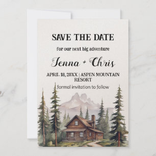 Rustikale Minimalistische Berghütte Save the Date Einladung