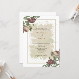 Rustikale Minimalistische Burgundy-Goldhochzeit Einladung