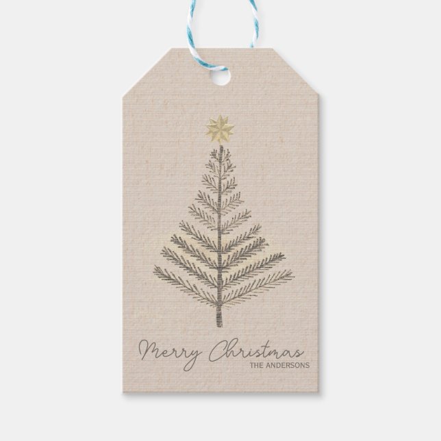 Rustikale Minimalistische Handgezeichnete Bäume We Geschenkanhänger (Vorderseite)
