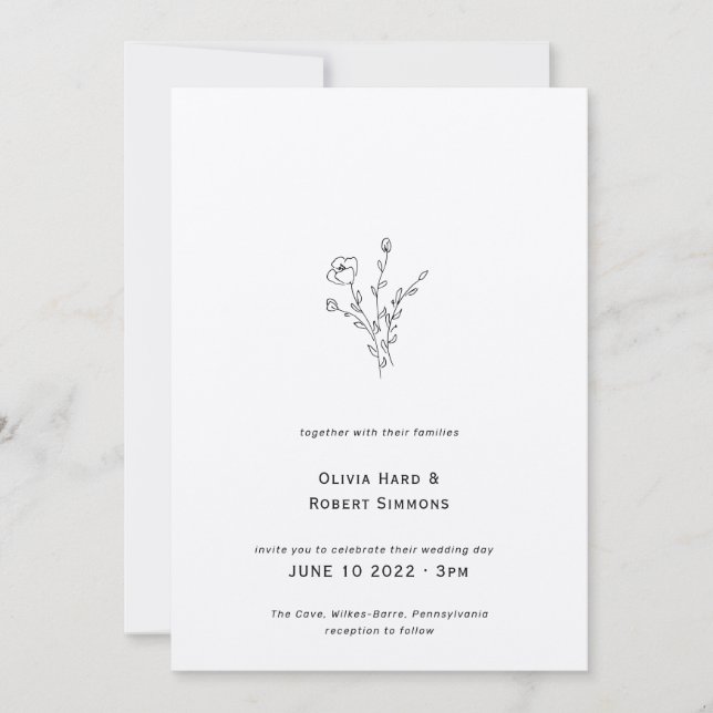Rustikale Minimalistische Hochzeit Einladung (Vorderseite)