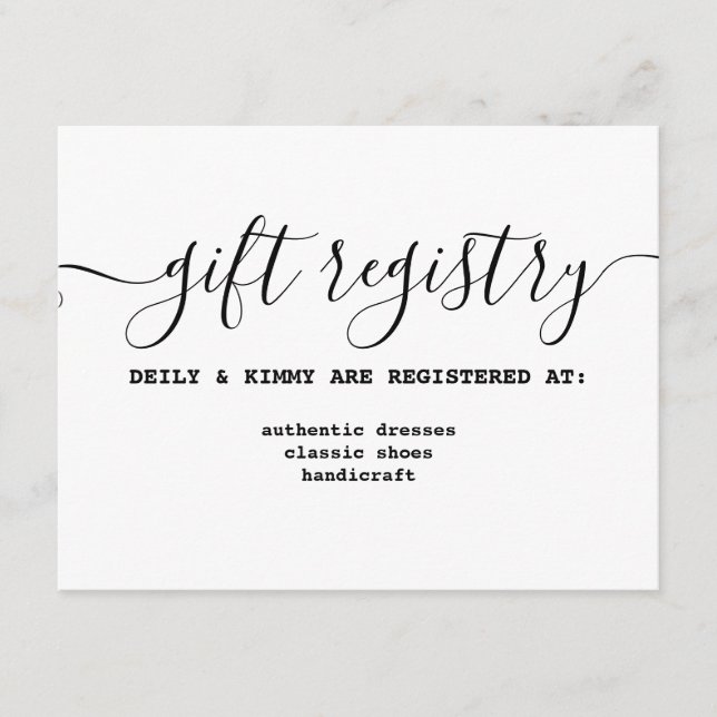 Rustikale Minimalistische Kalligrafie-Geschenkregi Begleitkarte (Vorderseite)
