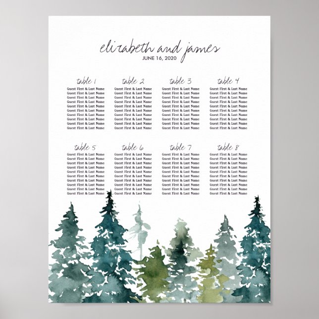 Rustikale Minimalistische Wasserfarbe Hochzeitstis Poster (Vorne)