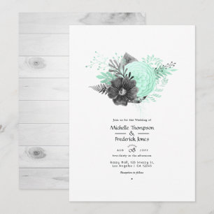 Rustikale Mint- und Holzkohle-Blumenhochzeit Einladung
