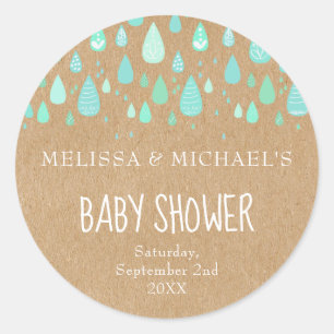 Rustikale mintgrüne Regentropfen-Babyshower für Pa Runder Aufkleber