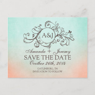 Rustikale Minze und Pfirsich Save the Date Bohemis Ankündigungspostkarte